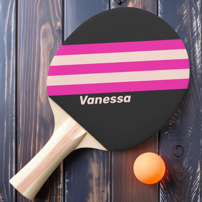 Raquete De Ping Pong Retro Bubblegum Stripes com Nome (Criador carregado)
