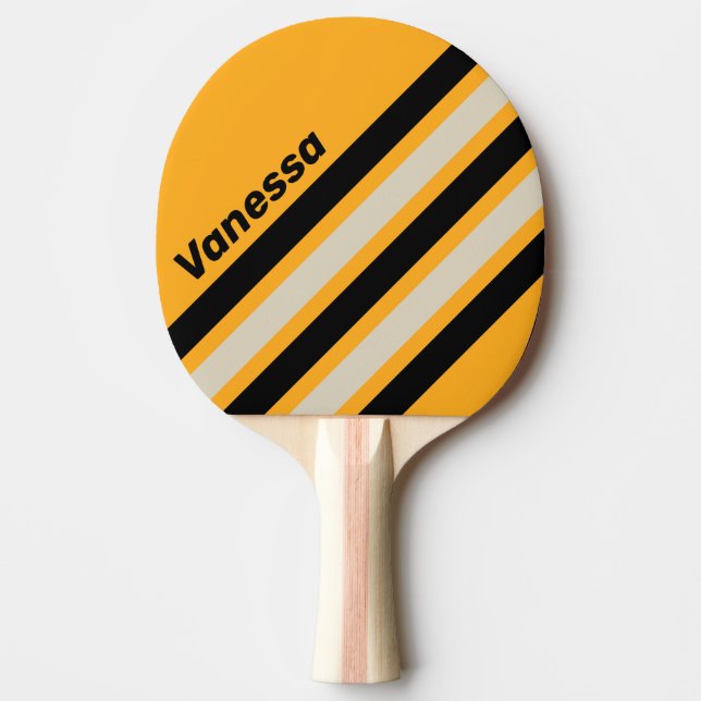 Raquete De Ping Pong Retro Bumblebee Buzz Angled Striping with Name (Frente)