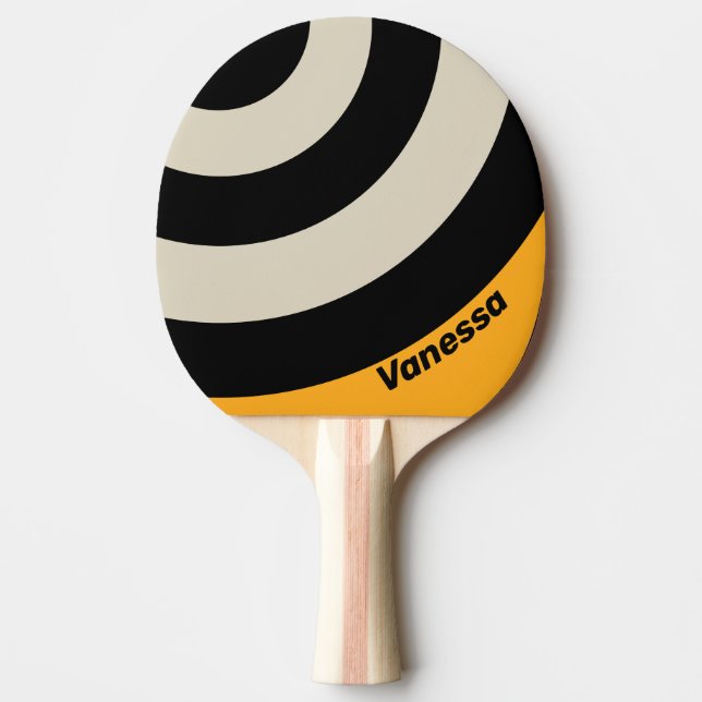 Raquete De Ping Pong Retro Bumblebee Buzz Circle Stripe with Name (Frente)