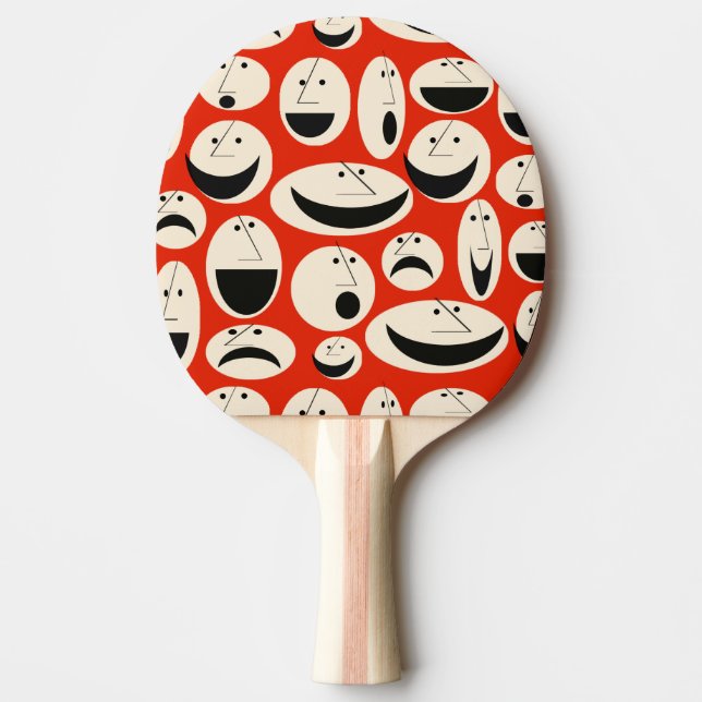 Raquete De Ping Pong Retro Cartoon Faces Ping Pong Paddle Padrão Ping (Frente)