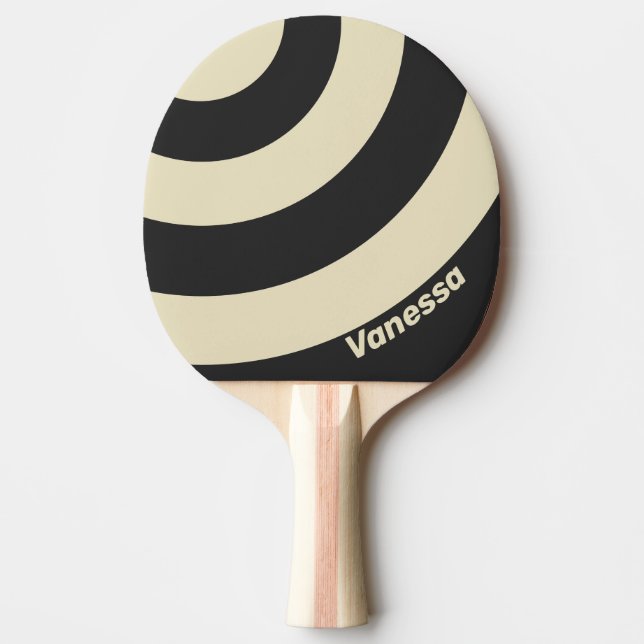 Raquete De Ping Pong Retro Charcoal Three Circle Stripe with Name (Frente)