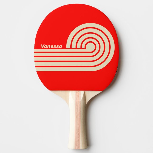 Raquete De Ping Pong Retro Cherry Dual Curl Listras com Nome (Frente)