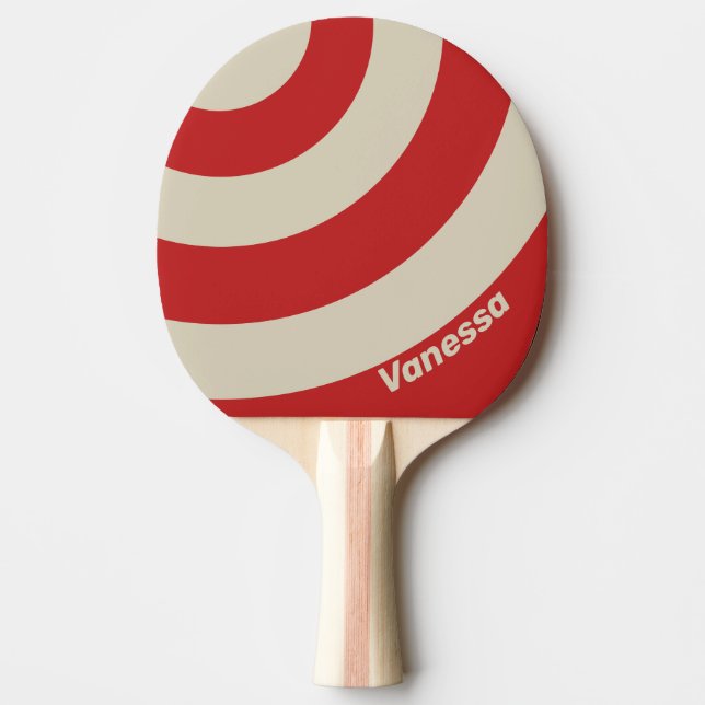Raquete De Ping Pong Retro Crimson Three Circle Stripe with Name (Frente)