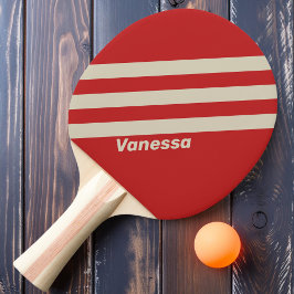 Raquete De Ping Pong Retro Crimson Três Listras com Nome