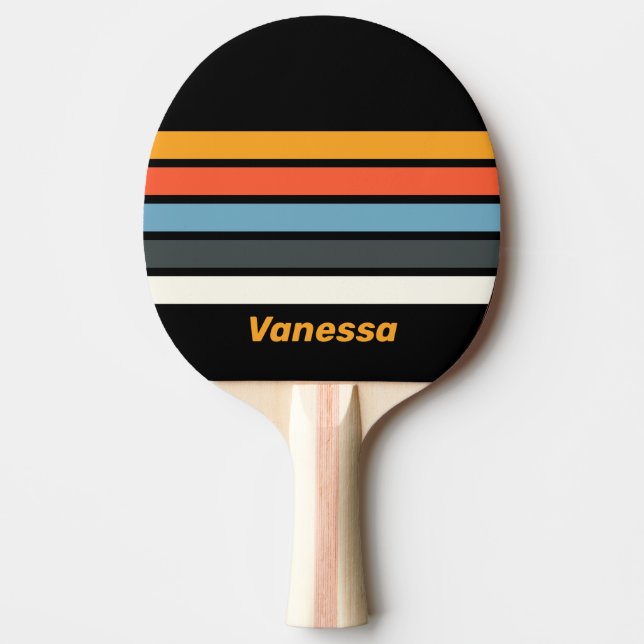 Raquete De Ping Pong Retro Dark Rainbow Across Striping with Name (Frente)