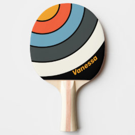 Raquete De Ping Pong Retro Dark Rainbow Circle Stripe with Name