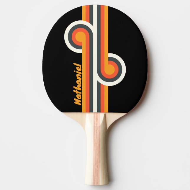 Raquete De Ping Pong Retro Dark Rainbow Loop com Nome (Frente)