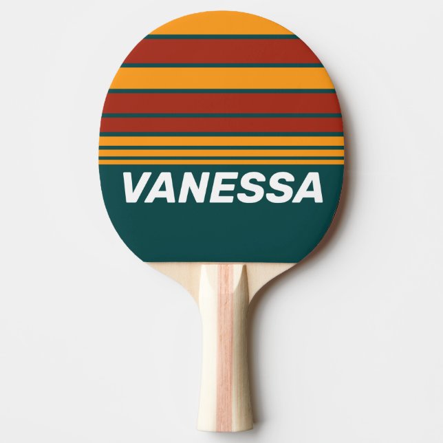 Raquete De Ping Pong Retro Dark Teal Splash Horizon Striping with Name (Frente)