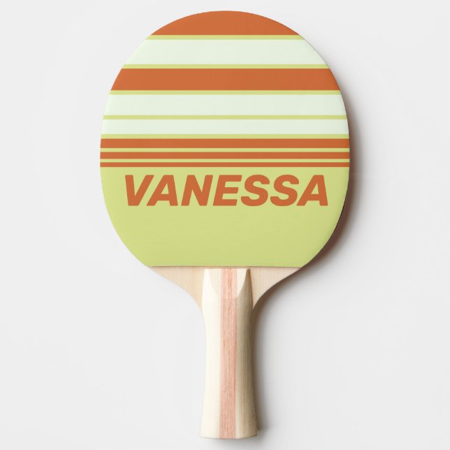 Raquete De Ping Pong Retro Desert Cactus Horizon Striping with Name (Frente)