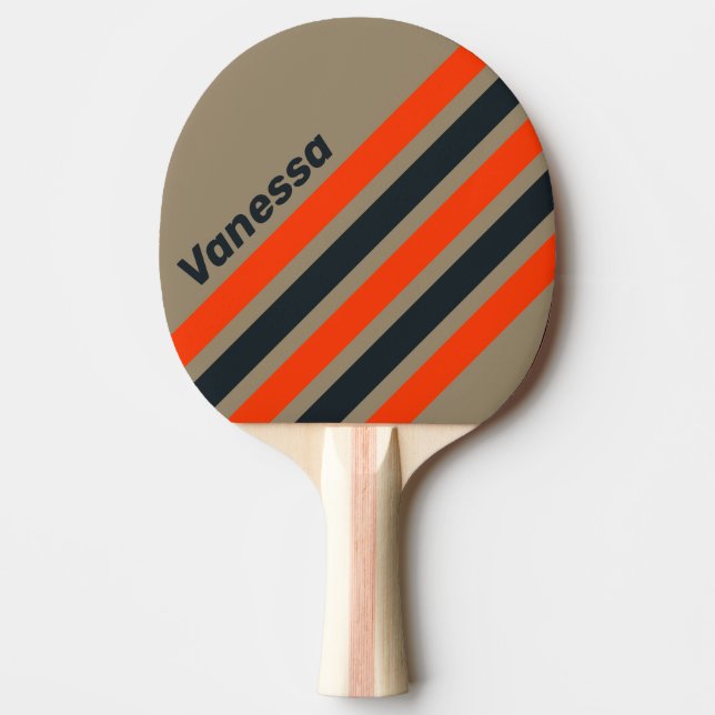 Raquete De Ping Pong Retro Desert Meadow Angled Striping with Name (Frente)