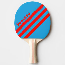 Raquete De Ping Pong Retro Electric Blue Red Three Angled Stripe & Name