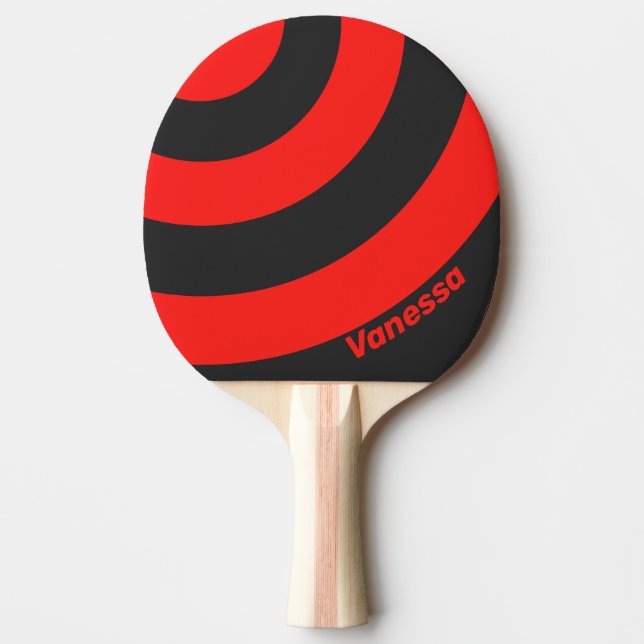 Raquete De Ping Pong Retro Escuro Três Listras de Círculo com Nome (Frente)