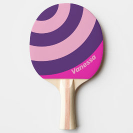 Raquete De Ping Pong Retro Faixa de Círculo no Céu Rosa com Nome