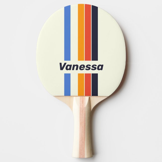Raquete De Ping Pong Retro Five Pin Striped with Name (Frente)