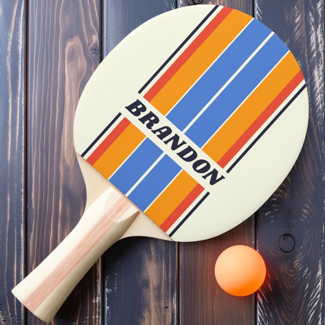 Raquete De Ping Pong Retro Five Placas Listras com Nome (Criador carregado)