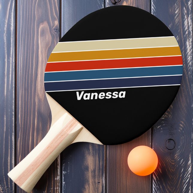 Raquete De Ping Pong Retro Gelo Listras de Arco-Íris com Nome (Criador carregado)