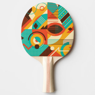 Raquete De Ping Pong Retro geométrico colorido: abstração de safra.