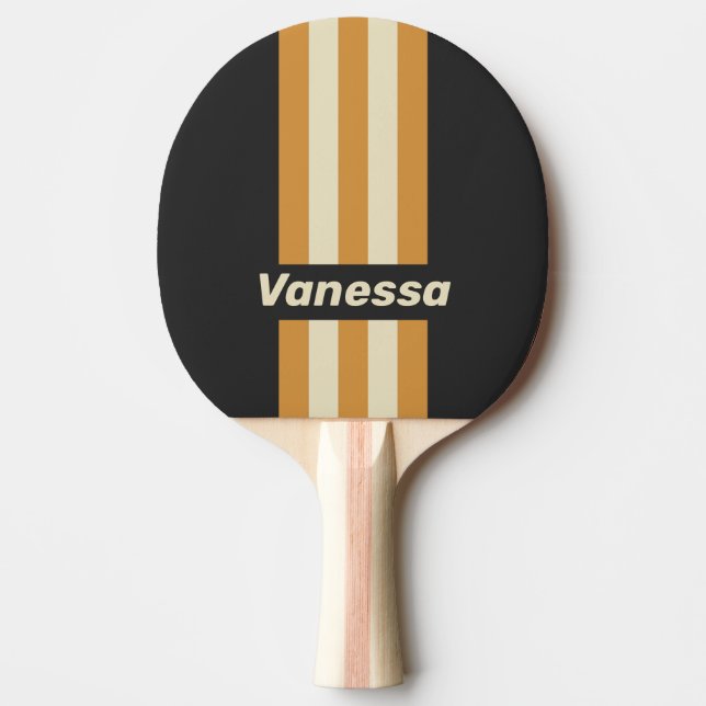 Raquete De Ping Pong Retro Golden Horizon Pin Stripes with Name (Frente)