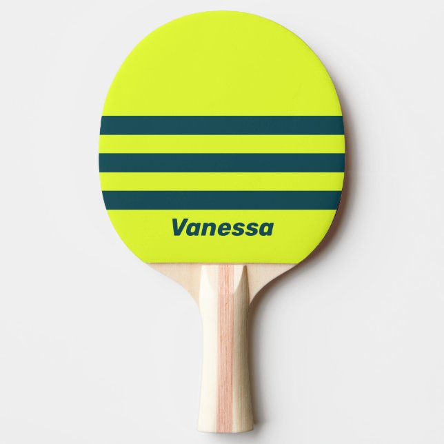 Raquete De Ping Pong Retro HI VIS Yellow Three Across Stripe with Name (Frente)