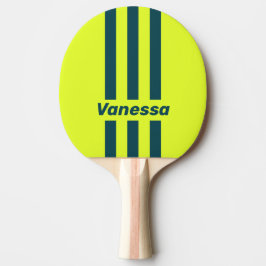 Raquete De Ping Pong Retro HI VIS Yellow Three Pin Stripes with Name