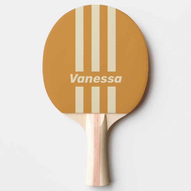 Raquete De Ping Pong Retro Horizonte Dourado Três Listras com Nome (Frente)