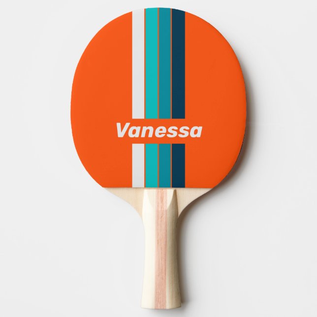 Raquete De Ping Pong Retro Lifeguard Pin Striped with Name (Frente)