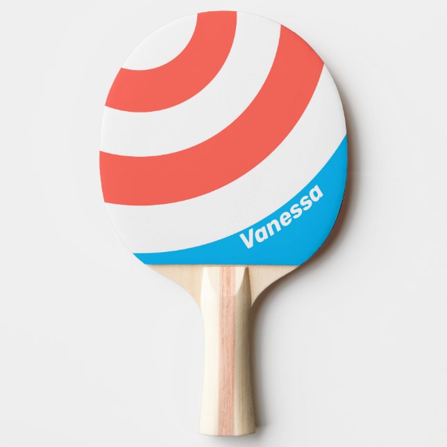 Raquete De Ping Pong Retro Light Sky Blue Circle Stripe with Name (Frente)