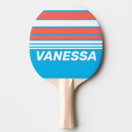 Raquete De Ping Pong Retro Light Sky Blue Horizon Striping with Name