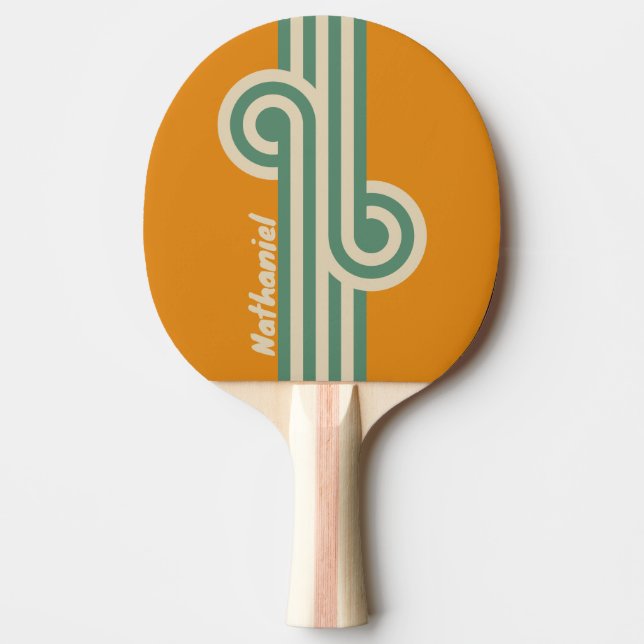 Raquete De Ping Pong Retro Loop Laranja com Nome (Frente)