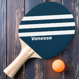 Raquete De Ping Pong Retro Marinha Três Listras com Nome