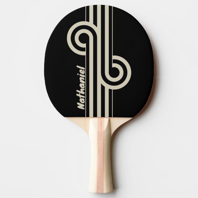 Raquete De Ping Pong Retro Midnight Dual Stripe Loop com Nome (Verso)