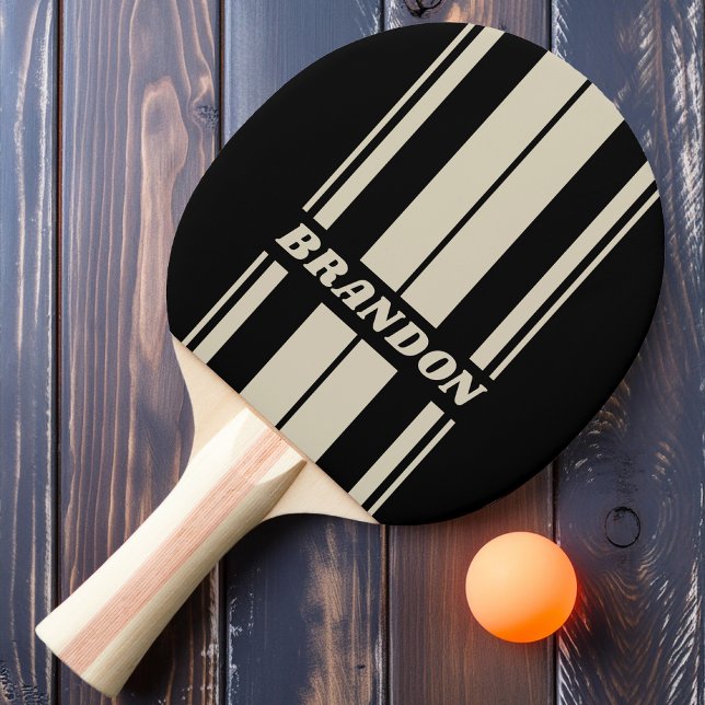 Raquete De Ping Pong Retro Midnight Faixas de Tábua com Nome (Criador carregado)