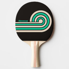 Raquete De Ping Pong Retro Midnight Mint Curl Listras com Nome
