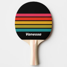 Raquete De Ping Pong Retro Midnight Rainbow Across Striping with Name