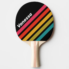 Raquete De Ping Pong Retro Midnight Rainbow Angled Striping with Name