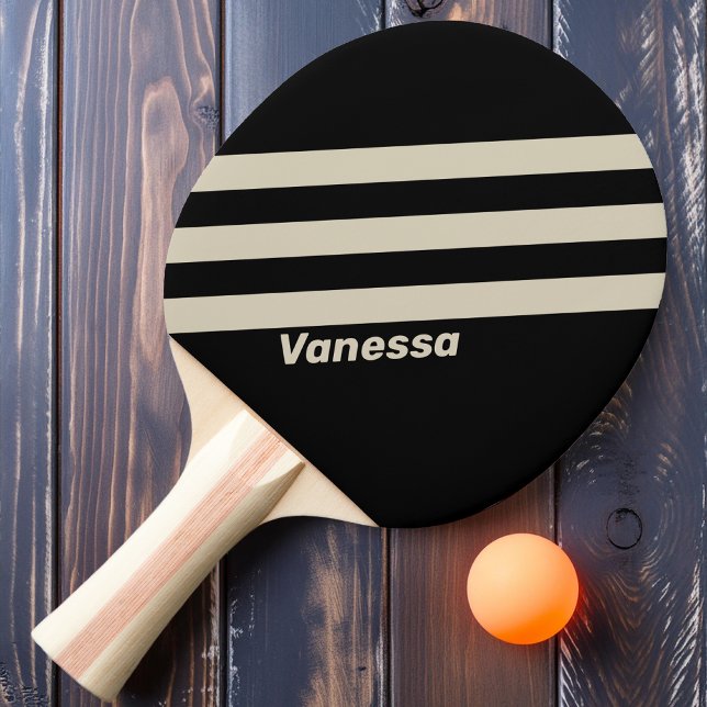 Raquete De Ping Pong Retro Midnight Três Listras com Nome (Criador carregado)