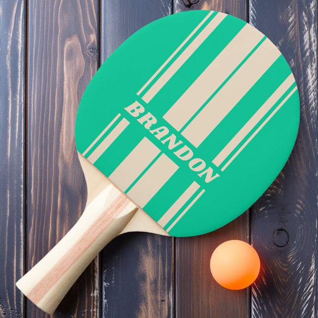Raquete De Ping Pong Retro Mint Board Listras com Nome (Criador carregado)
