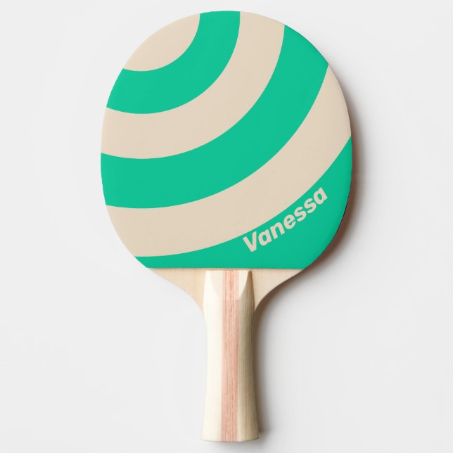 Raquete De Ping Pong Retro Mint Three Circle Stripe with Name (Frente)