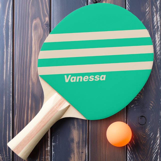 Raquete De Ping Pong Retro Mint Três Listras com Nome (Criador carregado)