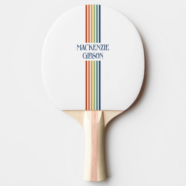 Raquete De Ping Pong Retro Monogrammed Minimalist Stripes (Frente)