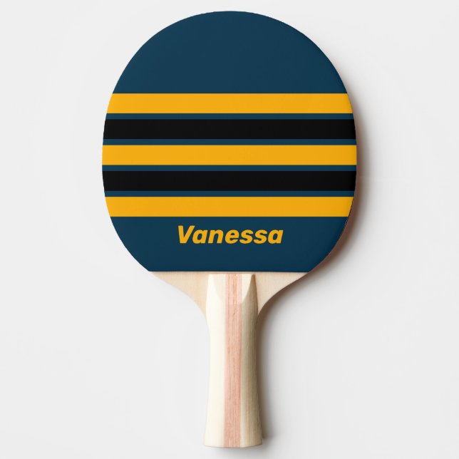 Raquete De Ping Pong Retro Moonlit Tide Across Striping with Name (Frente)