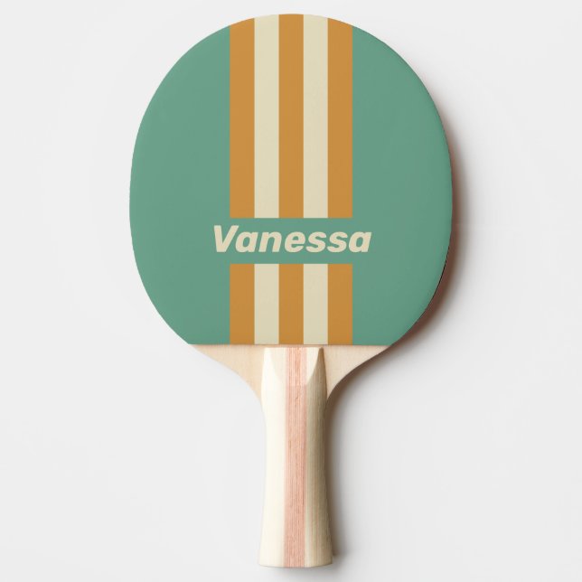 Raquete De Ping Pong Retro Moss Pin Stripes with Name (Frente)
