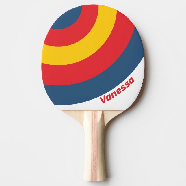 Raquete De Ping Pong Retro Mountain Circle Stripe with Name (Frente)