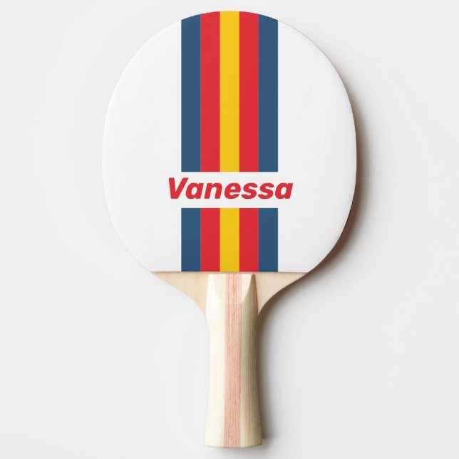Raquete De Ping Pong Retro Mountain Pin Stripes with Name (Frente)