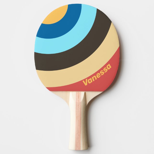 Raquete De Ping Pong Retro Murmur Circle Stripe with Name (Frente)