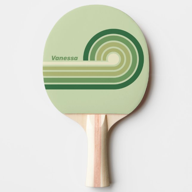 Raquete De Ping Pong Retro Musgo Arco-íris Listras com Nome (Frente)