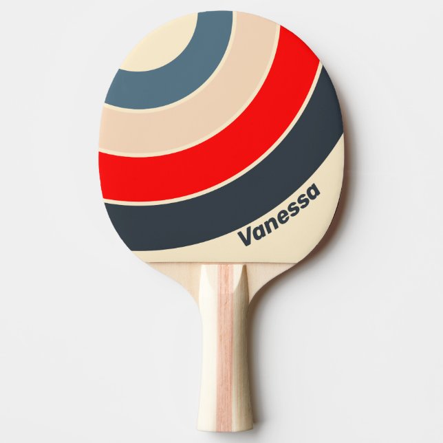 Raquete De Ping Pong Retro Nautical Rainbow Circle Stripe with Name (Frente)