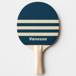 Raquete De Ping Pong Retro Navy Fade Three Across Striping with Name
