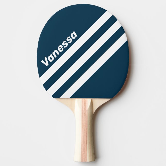 Raquete De Ping Pong Retro Navy Three Angled Striping with Name (Frente)
