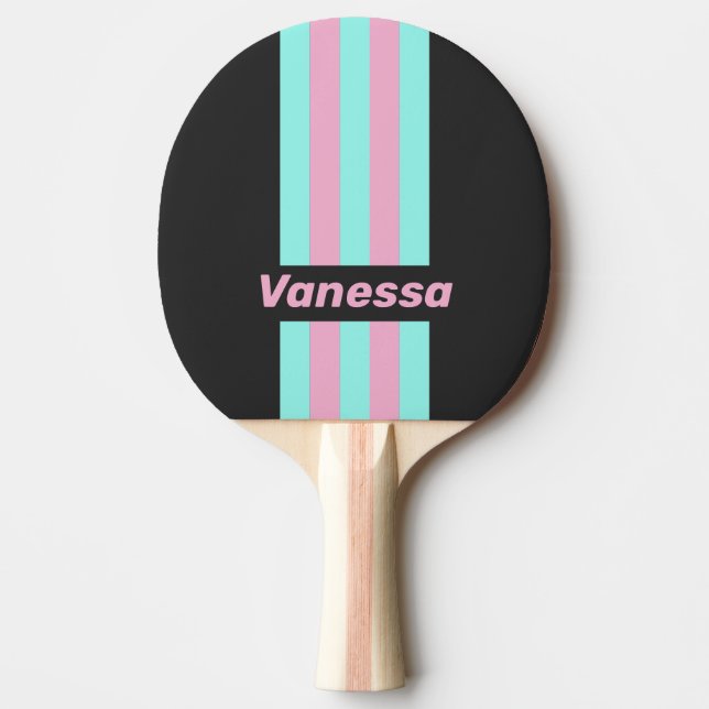 Raquete De Ping Pong Retro Night Prism Pin Stripes with Name (Frente)